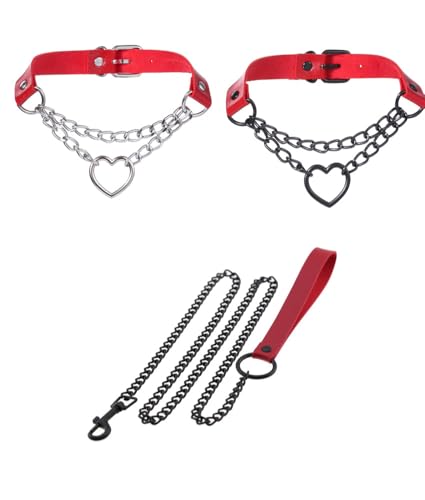 Halsband und Leine, Vintage-Stil, Herzmotiv, Leder, Halsband, Halsband, Halsband, Halsband, Rot, 3-teilig Halsband und Leine, Vintage-Stil, Herzmotiv, Leder, Halsband, Halsband, Halsband, Halsband, Rot, 3-teilig von Heavelove