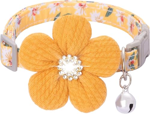 Hundehalsband für Mädchen, mit Blume, Hundehalsband mit Glöckchen für kleine Hunde, Hundehalsband mit Blume (Gelb) von Heavelove