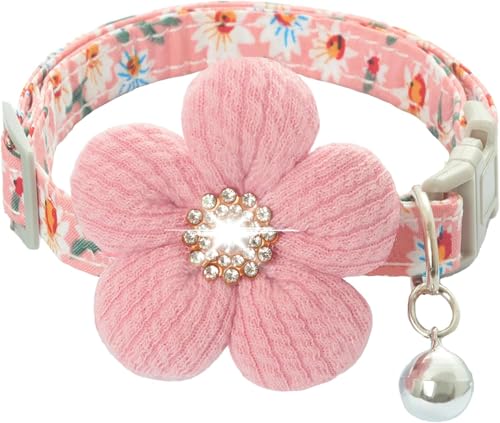Hundehalsband für Mädchen, mit Blume, Hundehalsband mit Glöckchen für kleine Hunde, Hundehalsband mit Blume (Rosa) von Heavelove