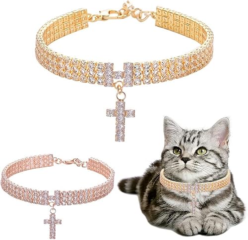 Katholische Haustier-Halskette, Buchstabe, Kreuz, Zirkon, drei Abflussdiamanten, Katze und Hund, Mädchen, Schmuck, katholische Halskette für Haustiere, Roségold, 2 Stück, Gold + Roségold, Größe L Katholische Haustier-Halskette, Buchstabe, Kreuz, Zirkon, drei Abflussdiamanten, Katze und Hund, Mädchen, Schmuck, katholische Halskette für Haustiere, Roségold, 2 Stück, Gold + Roségold, Größe L von Heavelove