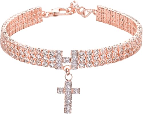 Katholische Haustier-Halskette, Buchstabe, Kreuz, Zirkon, drei Abflussdiamanten, Katze und Hund, Mädchen, Schmuck, katholische Halskette für Haustiere, Roségold, Größe M Katholische Haustier-Halskette, Buchstabe, Kreuz, Zirkon, drei Abflussdiamanten, Katze und Hund, Mädchen, Schmuck, katholische Halskette für Haustiere, Roségold, Größe M von Heavelove