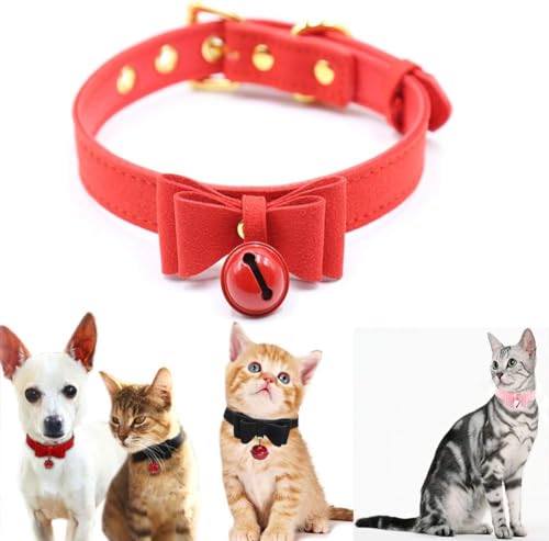 Katzenhalsband, PU-Leder, Schleife, mit Glocke, verstellbar, Rot von Heavelove