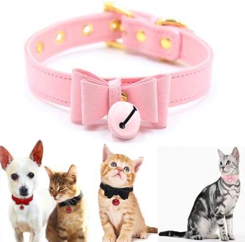 Katzenhalsband, PU-Leder, Schleife, mit Glocke, verstellbar, für Haustiere, Rosa von Heavelove