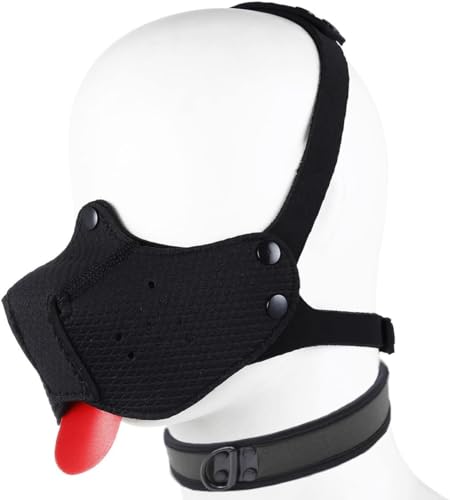 Maulkorb aus Neopren für Welpen, Hundehaube, Spielhaube, Hundekopfmaske mit Halsband (Schwarz, Einheitsgröße) von Heavelove