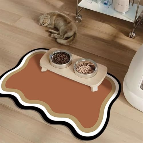 Heavyoff Napfunterlage Hund Katzen Futternapf Unterlage rutschfeste Hundenapf Katzennapf Fressnapf Futtermatte Schnelltrocknend Katzenmatte Waschbar, Braun, 60x90cm von Heavyoff
