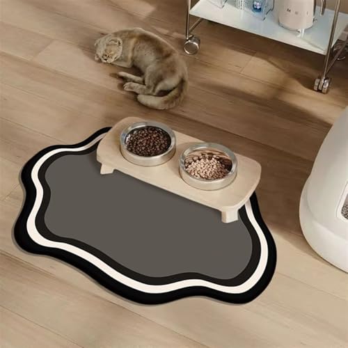 Heavyoff Napfunterlage Hund Katzen Futternapf Unterlage rutschfeste Hundenapf Katzennapf Fressnapf Futtermatte Schnelltrocknend Katzenmatte Waschbar, Dunkelgrau 1, 50x80cm von Heavyoff