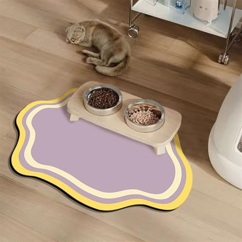 Heavyoff Napfunterlage Hund Katzen Futternapf Unterlage rutschfeste Hundenapf Katzennapf Fressnapf Futtermatte Schnelltrocknend Katzenmatte Waschbar, Violett, 60x90cm von Heavyoff