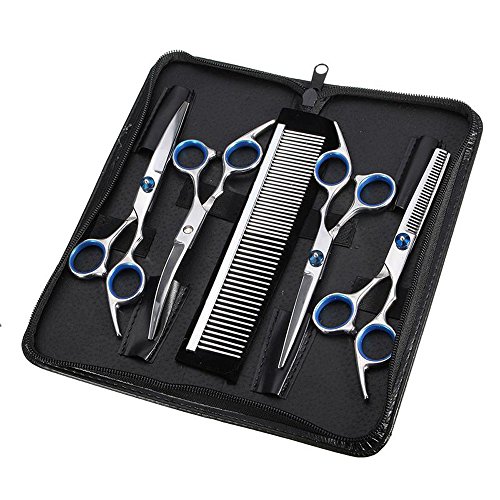 Hundeschere Fellschere für Hunde Katze 5-in-1 Scharfe Gebogene Schere Set Dog Grooming Set für Gesicht, Körper, Ohren Hundeschere Fellschere für Hunde Katze 5-in-1 Scharfe Gebogene Schere Set Dog Grooming Set für Gesicht, Körper, Ohren von Hebey