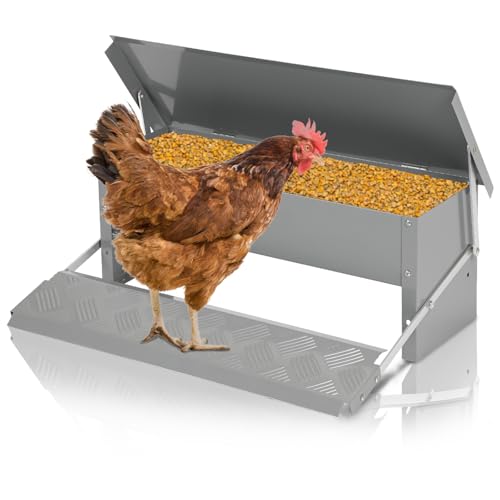 Hebitod Futterautomat Hühner 2X Feedomatic Automatischer Futtertrog mit Trittplatte, 5kg Futterautomat Hühner Rattensicher Futterspender rutschfestem, für Puten, Gänse, Enten von Hebitod