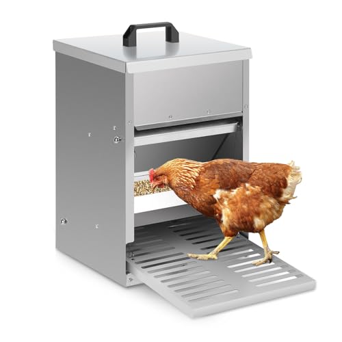 Hebitod Futterautomat Hühner 5kg Feedomatic Automatischer Futtertrog mit Edelstahldeckel & Pedalzufuhr,1x Futterautomat Hühner Rattensicher Futterspender rutschfestem von Hebitod
