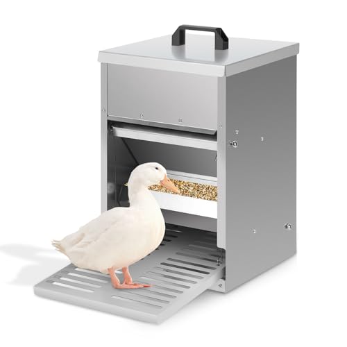 Hebitod Futterautomat Hühner 5kg Feedomatic Automatischer Futtertrog mit Edelstahldeckel & Pedalzufuhr,2X Futterautomat Hühner Rattensicher Futterspender rutschfestem von Hebitod