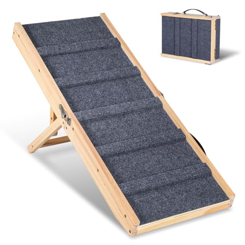 Hebitod Hunderampe, Hundetreppe aus Holz, Einstellbar 19.5-41 cm, Klappbare Tragbare Katzen Rampe für Bett Sofa, Hundetreppe für Bett, rutschfeste Haustiertreppe Hebitod Hunderampe, Hundetreppe aus Holz, Einstellbar 19.5-41 cm, Klappbare Tragbare Katzen Rampe für Bett Sofa, Hundetreppe für Bett, rutschfeste Haustiertreppe von Hebitod