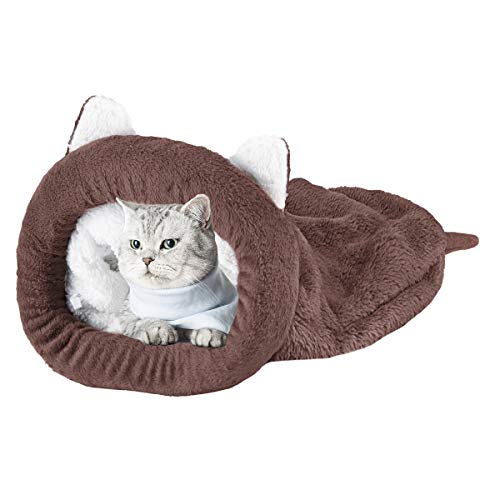 HechoVinen Katzen Schlafsack,Warm Plüsch-Katzenbett,Waschbar Katzenbett Kuschelhöhle für Katzen,Welpen,Kaninchen,kleine Haustiere, Kaffee von HechoVinen