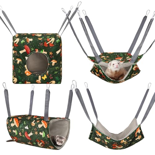 Hedgeink Frettchen Hängematten 4er Set – Waschbare Kuschelhöhle & Hängematte für Ratten, Meerschweinchen, Chinchilla – Kleintier Zubehör für Käfig, Nest, Tunnel & Schlafplatz von Hedgeink