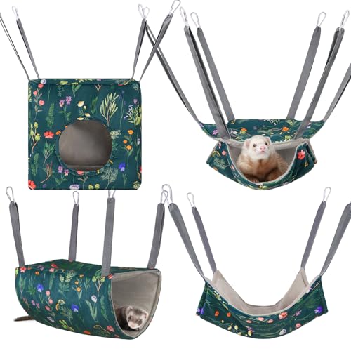 Hedgeink Frettchen Hängematten 4er Set – Waschbare Kuschelhöhle & Hängematte für Ratten, Meerschweinchen, Chinchilla – Kleintier Zubehör für Käfig, Nest, Tunnel & Schlafplatz von Hedgeink
