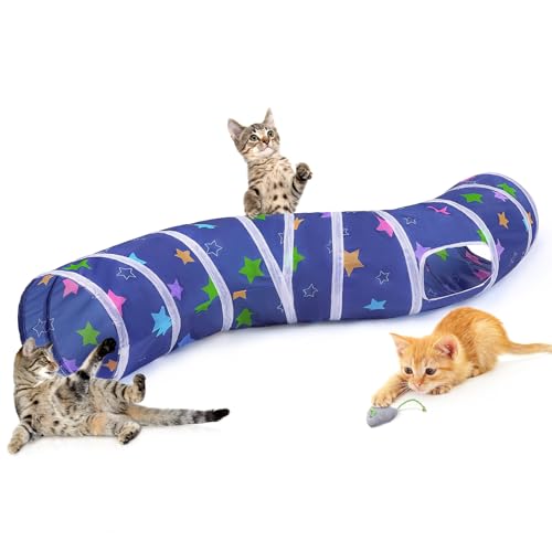 Hedgeink Katzentunnel, S-Form, Peekaboo-Katzenhöhle mit Spielzeug-Tunneln für Indoor-Katzen, faltbare Kaninchen-Spielröhren für Meerschweinchen, Frettchen, Hamsterwelpen, Hasen, Kätzchen, blau/bunte Hedgeink Katzentunnel, S-Form, Peekaboo-Katzenhöhle mit Spielzeug-Tunneln für Indoor-Katzen, faltbare Kaninchen-Spielröhren für Meerschweinchen, Frettchen, Hamsterwelpen, Hasen, Kätzchen, blau/bunte von Hedgeink