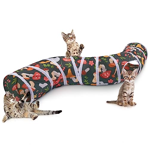 Hedgeink Katzentunnel S-Form Peekaboo Katzenhöhle mit Spielzeug Tunnel für Indoor-Katzen Faltbare Kaninchen-Spielröhren für Meerschweinchen, Frettchen, Hamsterwelpe, Hase, Kätzchen, dunkelgrüne Pilze von Hedgeink