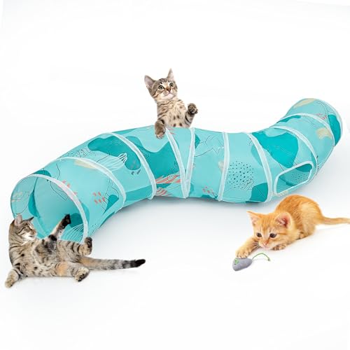 Hedgeink Katzentunnel S-Form Peekaboo Katzenhöhle mit Spielzeug Tunnel für Indoor-Katzen Faltbare Kaninchen Spielröhren für Meerschweinchen, Frettchen, Hamsterwelpe, Hase, Kätzchen, Blaugrün Katze Hedgeink Katzentunnel S-Form Peekaboo Katzenhöhle mit Spielzeug Tunnel für Indoor-Katzen Faltbare Kaninchen Spielröhren für Meerschweinchen, Frettchen, Hamsterwelpe, Hase, Kätzchen, Blaugrün Katze von Hedgeink