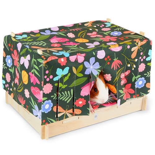 Hedgeink Meerschweinchen Bett aus Holz mit Vorhang – Kleintier Haus mit Wasserdichter Matte für Kaninchen, Hamster, Igel, Chinchilla, Frettchen, Bartagame – Kaninchen Zubehör Hedgeink Meerschweinchen Bett aus Holz mit Vorhang – Kleintier Haus mit Wasserdichter Matte für Kaninchen, Hamster, Igel, Chinchilla, Frettchen, Bartagame – Kaninchen Zubehör von Hedgeink