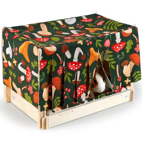 Hedgeink Meerschweinchen Bett aus Holz mit Vorhang – Kleintier Haus mit Wasserdichter Matte für Kaninchen, Hamster, Igel, Chinchilla, Frettchen, Bartagame – Kaninchen Zubehör Hedgeink Meerschweinchen Bett aus Holz mit Vorhang – Kleintier Haus mit Wasserdichter Matte für Kaninchen, Hamster, Igel, Chinchilla, Frettchen, Bartagame – Kaninchen Zubehör von Hedgeink