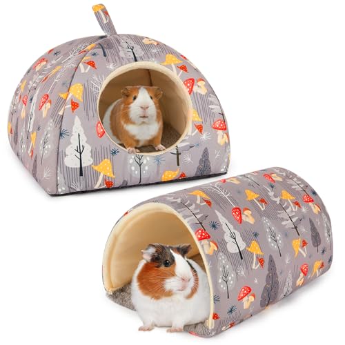 Hedgeink Meerschweinchenhaus mit Kaninchenversteck 2 Stück, Meerschweinchen-Spielzeug-Set, Kaninchenbett und Meerschweinchentunnel, Meerschweinchen-Zubehör für Hamster, Frettchen und Hasen, grauer von Hedgeink