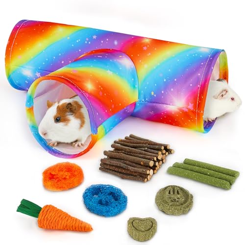 Hedgeink Meerschweinchentunnel, zusammenklappbar, 3-Wege-Meerschweinchenversteck waschbar, Kaninchentunnel mit Kauspielzeug, Kaninchenspielzeug für Meerschweinchen, Käfigzubehör Hedgeink Meerschweinchentunnel, zusammenklappbar, 3-Wege-Meerschweinchenversteck waschbar, Kaninchentunnel mit Kauspielzeug, Kaninchenspielzeug für Meerschweinchen, Käfigzubehör von Hedgeink
