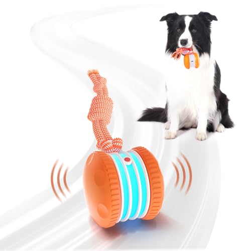 Hedsuin Interaktiver Hundeball, Zufallspfad Elektrisches Automatisches Bewegliches und Rollen Hundespielzeug mit Seil für Kleine Mittlere Große Hunde, Bewegungsaktiviertes Hundespielzeug von Hedsuin
