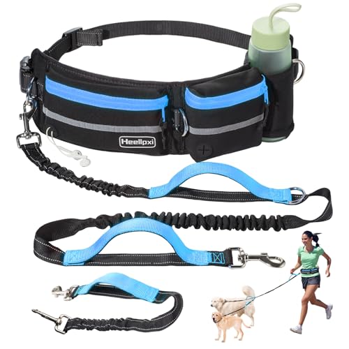 Heellpxi Freihändige Hundeleine mit Tasche, Taillenleine für Spaziergänge mit zwei Hunden, reflektierende Nähte, Doppelgriff, einziehbare Bungee-Laufleine für mittelgroße bis große Hunde, Blau Heellpxi Freihändige Hundeleine mit Tasche, Taillenleine für Spaziergänge mit zwei Hunden, reflektierende Nähte, Doppelgriff, einziehbare Bungee-Laufleine für mittelgroße bis große Hunde, Blau von Heellpxi