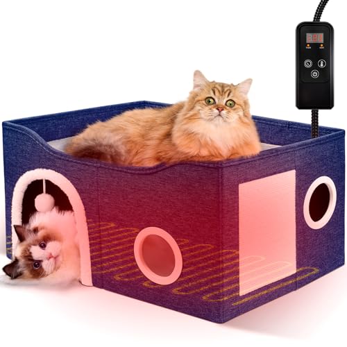 Beheiztes Katzenhaus für den Innenbereich, einstellbare Temperatur, mit Timer und kaufestem Kabel, großes Katzenhaus mit Heizkissen für kleine, mittlere und Beheiztes Katzenhaus für den Innenbereich, einstellbare Temperatur, mit Timer und kaufestem Kabel, großes Katzenhaus mit Heizkissen für kleine, mittlere und von Heeyoo