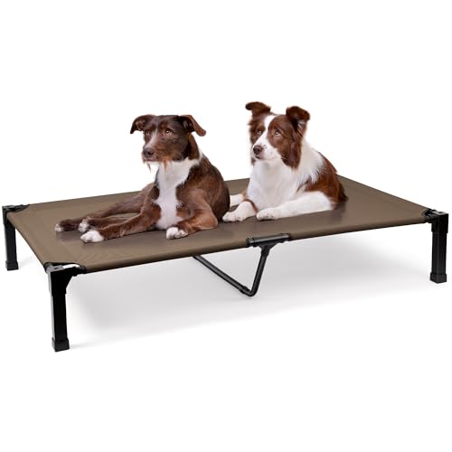 Heeyoo Erhöhtes Hundebett, kühlendes erhöhtes Haustierbett mit kaufestem, waschbarem, atmungsaktivem Mesh und Metallrahmen, tragbares Hundebett mit rutschfesten Füßen für den Innen- und Außenbereich von Heeyoo