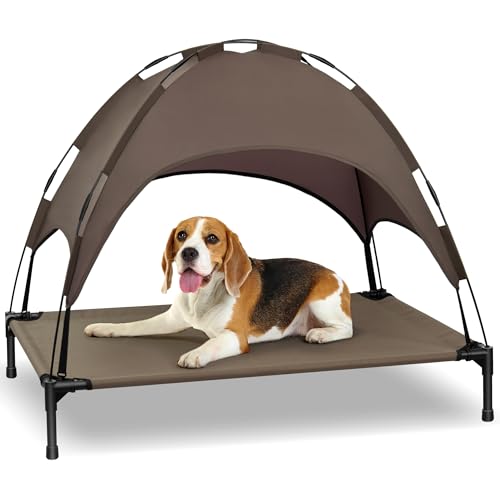 Heeyoo Erhöhtes Hundebett mit abnehmbarem Baldachin, tragbares Hundebett mit Schattenzelt, Outdoor-erhöhtes Haustierbett, Kühlbett für Hunde von Heeyoo
