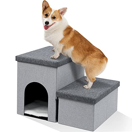 Heeyoo Hundetreppe für Kleine Hunde, Faltbare Hundetreppe für Couch und Hochbett, 2-stufige Haustiertreppe mit Stauraum und Haustierhaus, rutschfeste Hunderampe für kleine Hunde und Katzen oder Heeyoo Hundetreppe für Kleine Hunde, Faltbare Hundetreppe für Couch und Hochbett, 2-stufige Haustiertreppe mit Stauraum und Haustierhaus, rutschfeste Hunderampe für kleine Hunde und Katzen oder von Heeyoo