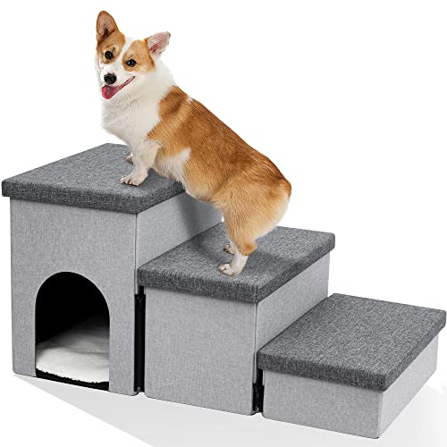 Heeyoo Hundetreppe für Kleine Hunde, Faltbare Hundetreppe für Couch und Hochbett, 3-stufige Haustiertreppe mit Stauraum und Haustierhaus, rutschfeste Hunderampe für kleine Hunde und Katzen oder Heeyoo Hundetreppe für Kleine Hunde, Faltbare Hundetreppe für Couch und Hochbett, 3-stufige Haustiertreppe mit Stauraum und Haustierhaus, rutschfeste Hunderampe für kleine Hunde und Katzen oder von Heeyoo
