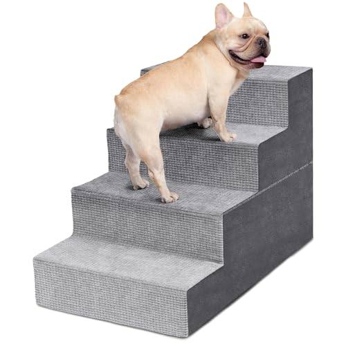 Heeyoo Hundetreppe für kleine Hunde, 4-stufige Hundetreppe für Hochbett und Couch, hochdichter Schaumstoff-Haustiertreppe mit Stützbrett, rutschfester, abnehmbarer waschbarer Bezug, Grau, 45,7 cm hoch Heeyoo Hundetreppe für kleine Hunde, 4-stufige Hundetreppe für Hochbett und Couch, hochdichter Schaumstoff-Haustiertreppe mit Stützbrett, rutschfester, abnehmbarer waschbarer Bezug, Grau, 45,7 cm hoch von Heeyoo