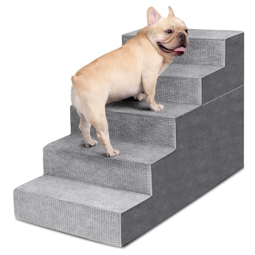 Heeyoo Hundetreppe für kleine Hunde, 5-stufige Hundetreppe für Hochbett und Couch, hochdichter Schaumstoff, Haustiertreppe mit Stützbrett, rutschfester, abnehmbarer, waschbarer Bezug, Grau, 58,4 cm Heeyoo Hundetreppe für kleine Hunde, 5-stufige Hundetreppe für Hochbett und Couch, hochdichter Schaumstoff, Haustiertreppe mit Stützbrett, rutschfester, abnehmbarer, waschbarer Bezug, Grau, 58,4 cm von Heeyoo