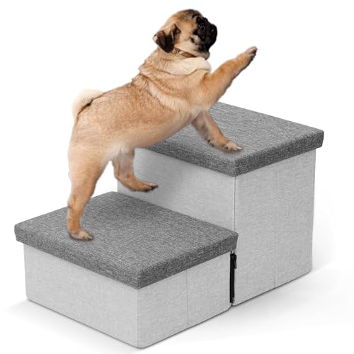 Hundetreppe mit Stauraum, Faltbare Hundetreppe für kleine Hunde, 2 Ebenen rutschfeste Haustiertreppe für hohe Betten oder Couch und Sofa, hält bis zu 50 Pfund Haustier Hund Katze Hundetreppe mit Stauraum, Faltbare Hundetreppe für kleine Hunde, 2 Ebenen rutschfeste Haustiertreppe für hohe Betten oder Couch und Sofa, hält bis zu 50 Pfund Haustier Hund Katze von Heeyoo