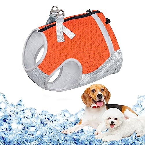 Kühlweste Hunde Atmungsaktives Mesh Hundejacke Hundekühlweste Verstellbare Kühljacke Sommer Cool Hundemantel mit Reflektierenden Streifen,Orange,XL von Heflashor