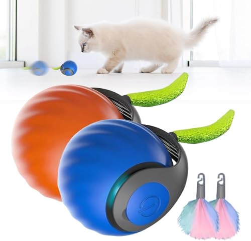 Hegawleo interaktiver spielball für Katzen,2.0 autoecho katzenspielzeug Ball elektrisch,katzenspielzeug selbstbeschäftigung Zwei Einstellungsmodi,USB Aufladbarer Mit Ersatzschwanz (Rot + Blau) von Hegawleo