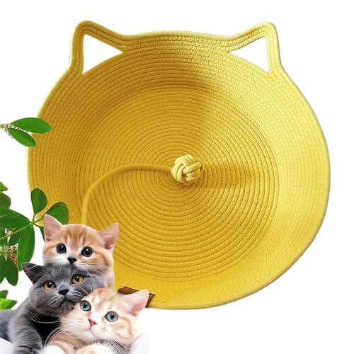 2025 New Virelapets Woven Rope Cat Basket, Handmade Natural Cotton Pet Bed with Ball Toy, 13”/16”/18” Cozy Durable Furniture Protector for All Cats (Yellow,S) von Hehuo