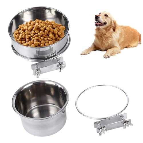 2pcs Hundwasserschüssel hängende Edelstahl Metallhundfutter Schüssel ohne Verschüttung montierbar anhaftbares kleinses und mittelgroßes Fütterungsschale Haustierfutter für Käfig von Heidouse