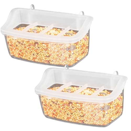 2pcs Vogelhäuschen für Käfig, 4-Gitter transparenter Plastik ohne Mess Vogelhäuschen, hängende Sittichfutterschale für Papageipapiere von Heidouse