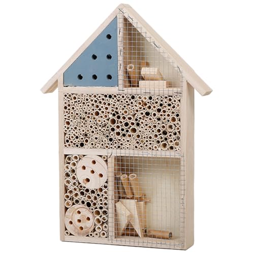 Bee House 10x14x2in Natural Holztätiges Gartenbiene Hotel mit verschiedenen Zimmern stabil DIY dekoratives Schmetterlingshaus für Marienvögel, Spitze, Libellen, Insektenhotels von Heidouse
