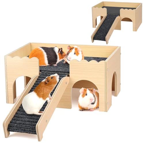 Hamster House 15x9x7 Zoll Dual-Layer-Hamsterhütte mit rutschfestem Treppe und Höhlen-Mehrzweck-Holzversteck für Hasen, Meerschweinchen und mehr von Heidouse