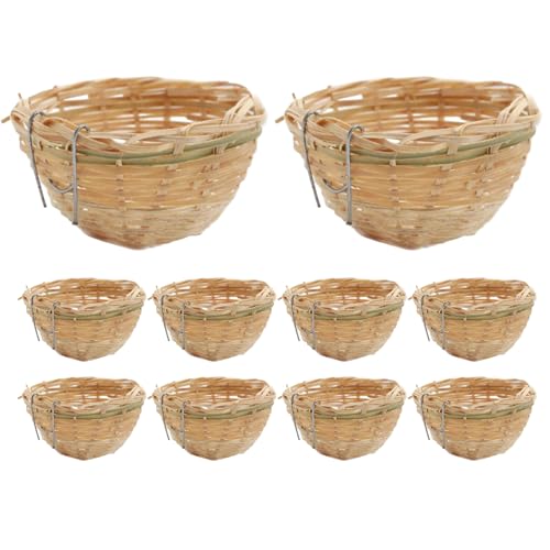 Heidouse 10pcs Canary Nest, 3,9 x 2,4 Zoll Bambusvogelnest mit Haken für kleine Vogelpapagei von Heidouse