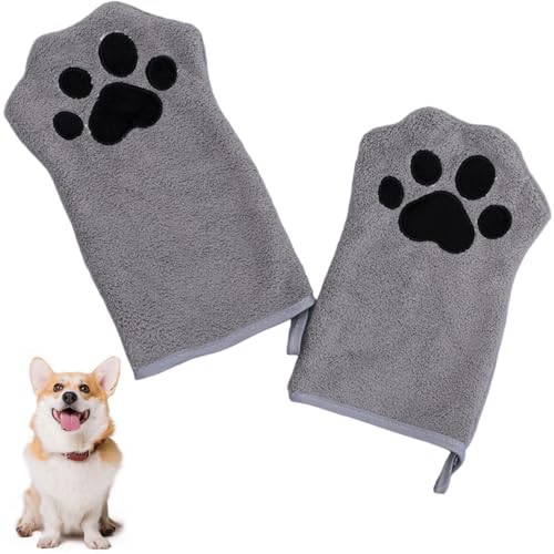 Heidouse 2pcs Hundereinigungshandschuhe, Korallenfleece-Wasser-Absorben-Hundetuch, hängbar und leicht zu reinigen für Haustier von Heidouse