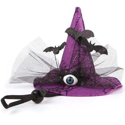 Hund Halloween Kostüme gruseliger Haustier Hexenhut mit Augapfel & Bat 4.72X5.9 Katzenhüte mit verstellbaren Kinngurt Katzen Halloween Kostüme für Hund und Accessoires von Heidouse