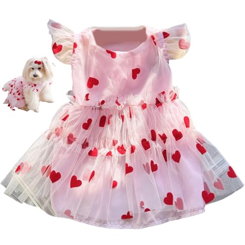 Hundekleid, süßes Herzdruck Tüll-Welpenkleid, atmungsaktivem Hundrock für Gewicht 2,5-4 kg Haustier von Heidouse