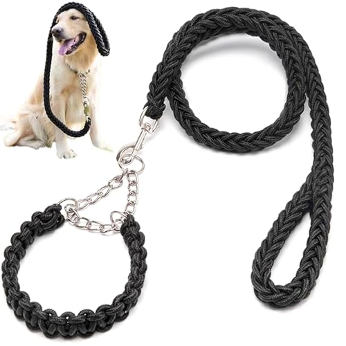 Leine für große Hunde, die 51 Zoll geflochtene Nylonhundleine mit Metallclip und Loop-Griff für Gehen im Freien, schwarz, für 19-32,5 kg passen von Heidouse