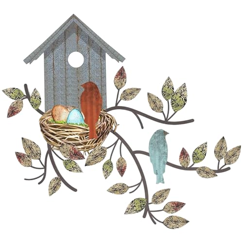 Metall Vogel Wanddekoration, hängende Vogelwandkunst mit Baumblatt Vogelhaus für Wohnzimmer Balkon Garten Yard Innen im Freien 11.81 x 10,75 Zoll Metall Vogel Wanddekoration, hängende Vogelwandkunst mit Baumblatt Vogelhaus für Wohnzimmer Balkon Garten Yard Innen im Freien 11.81 x 10,75 Zoll von Heidouse