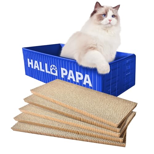 Heikoeco® Kratzbrett Katze, kratzpappe 5er-Set, Groß, Katzenkratzbox mit hochwertiger Karton, Doppelseitige Kratzpappe für Katzen, Widerstandsfähig Katzenmöbel, 44 * 20 * 12 cm blau (Blau) von Heikoeco